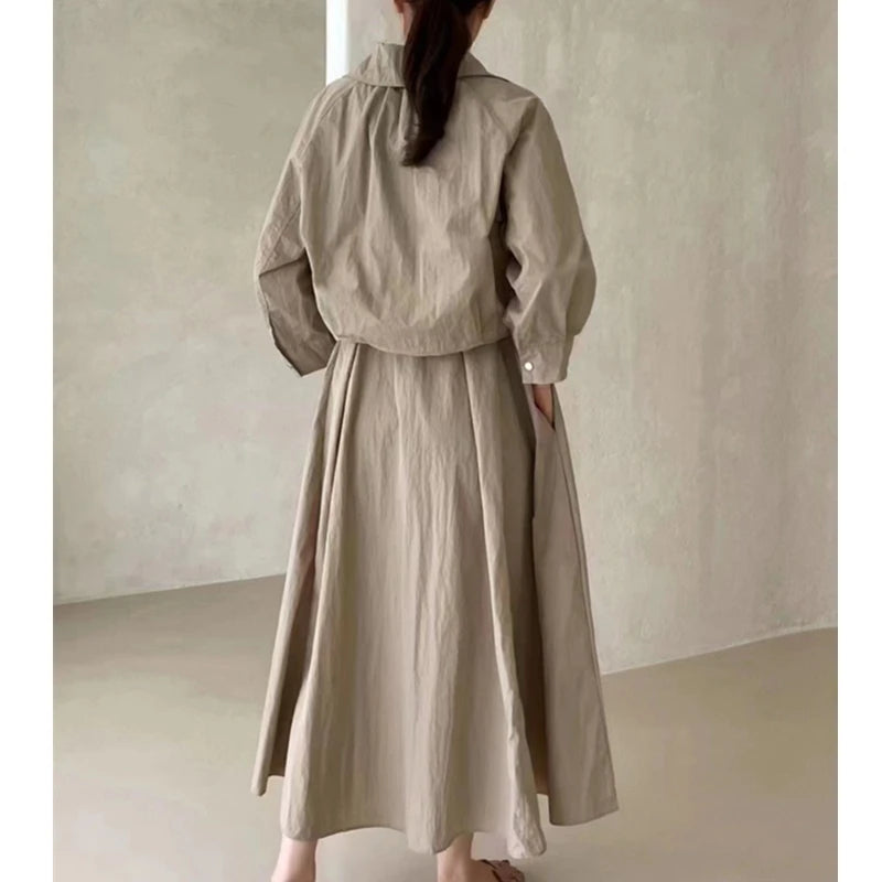 REALEFT Summer 2 Pieces Women's Dress Suits Turn-down Short Jacket and Solid Casual Tank Dress Sets Outfits 2024 New Spring