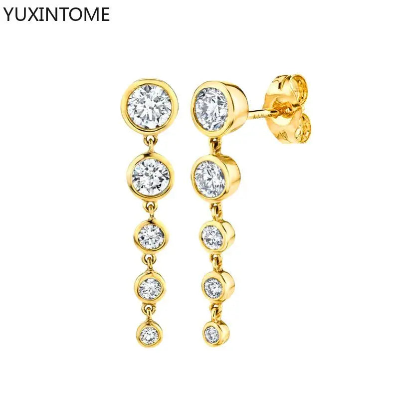 925 Sterling Silver Needle Shiny Round Zircon Pendant Hoop Earrings Exquisite Long Chain Stud Earrings Women's Fashion Jewelry