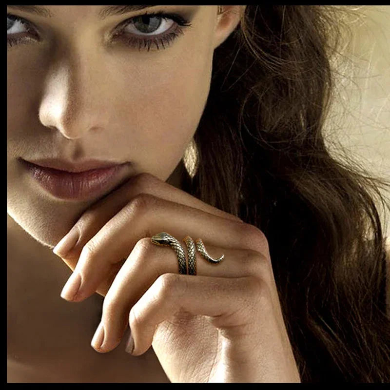 Stereoscopic New Retro Punk Exaggerate Snake Ring 925 sterling silver Opening Rings Adjustable Jewelry
