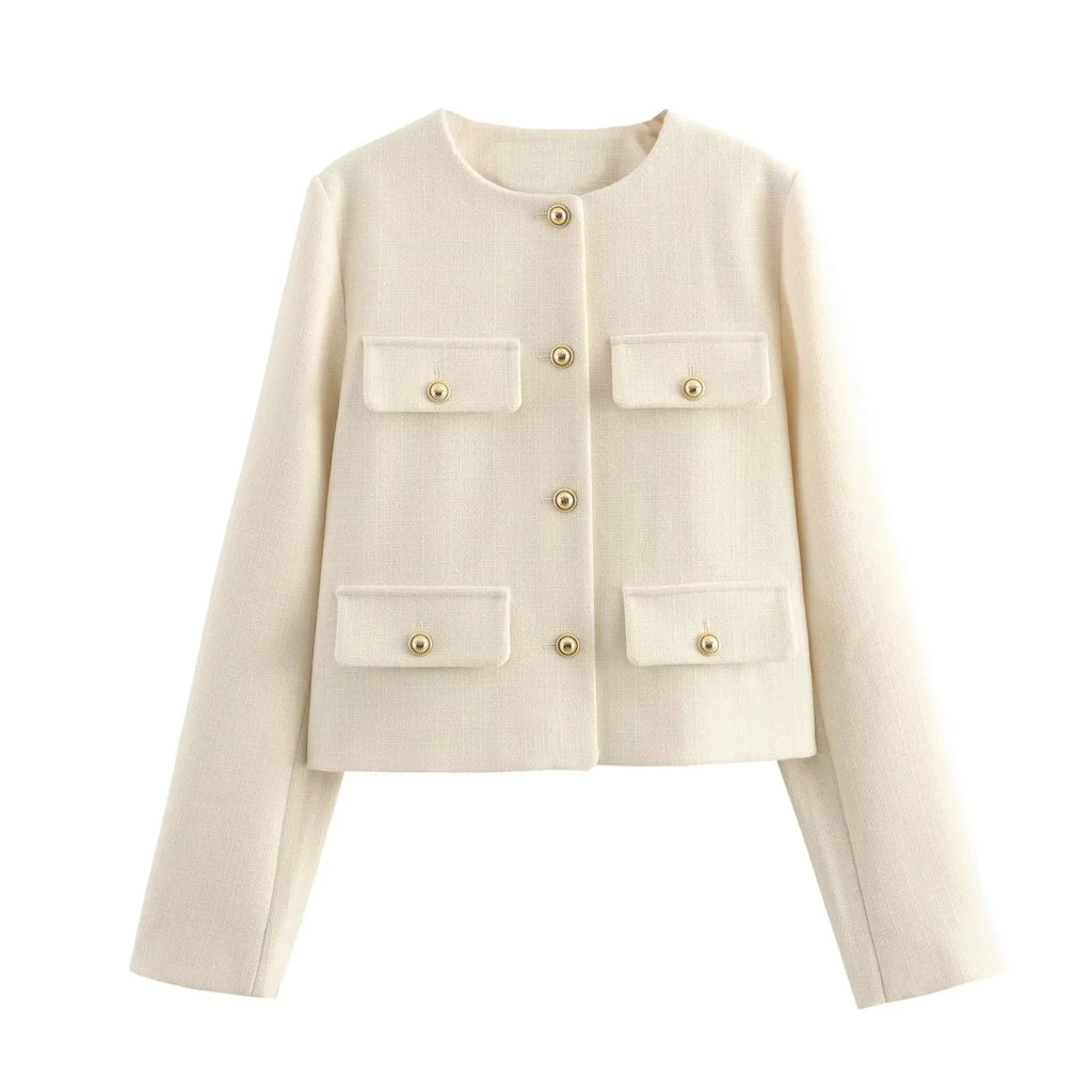HXAO Woman Outerwears Autumn Long Sleeve Cropped Jacket For Women Winter Button Demi-Season Short Coats Elegant Women's Coat
