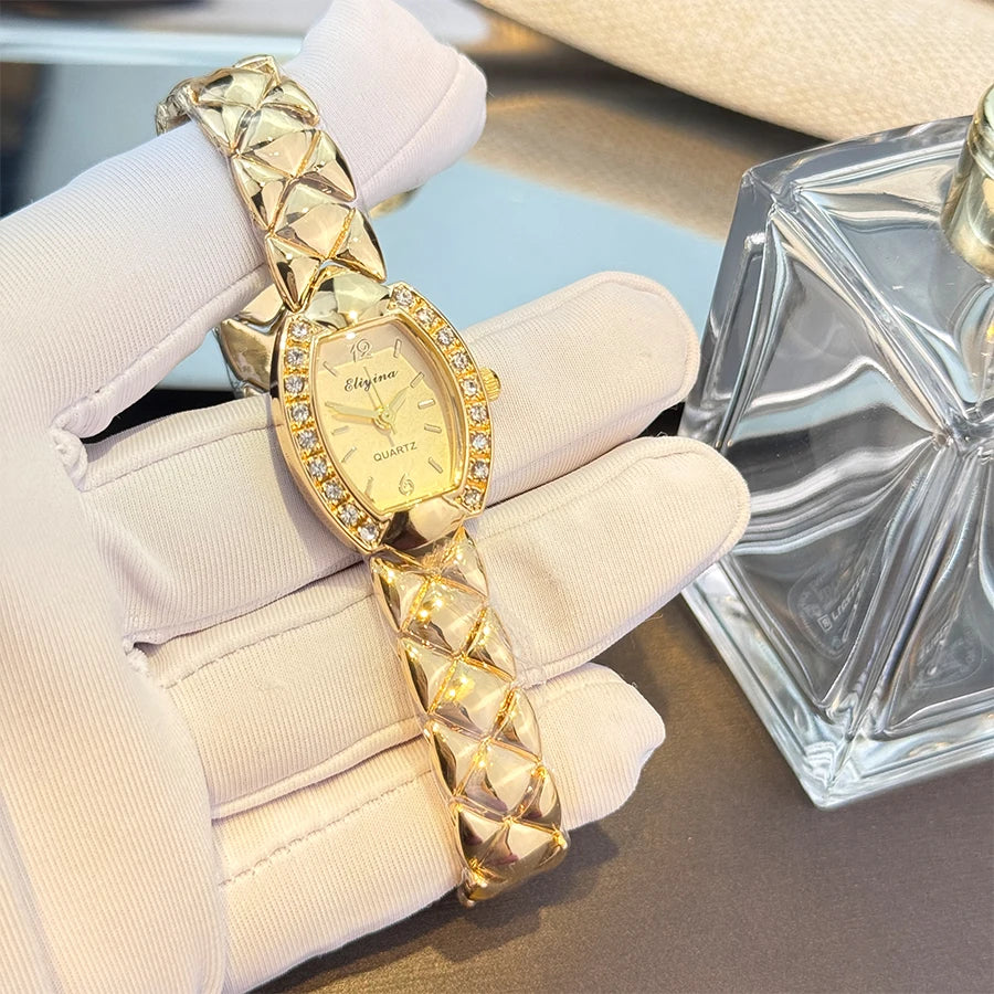 New Fashionable Ladies Bracelet Watch Bucket Shape Quartz Watch Simple Bubble Sensation Rhombus Texture Luxury Light Weight