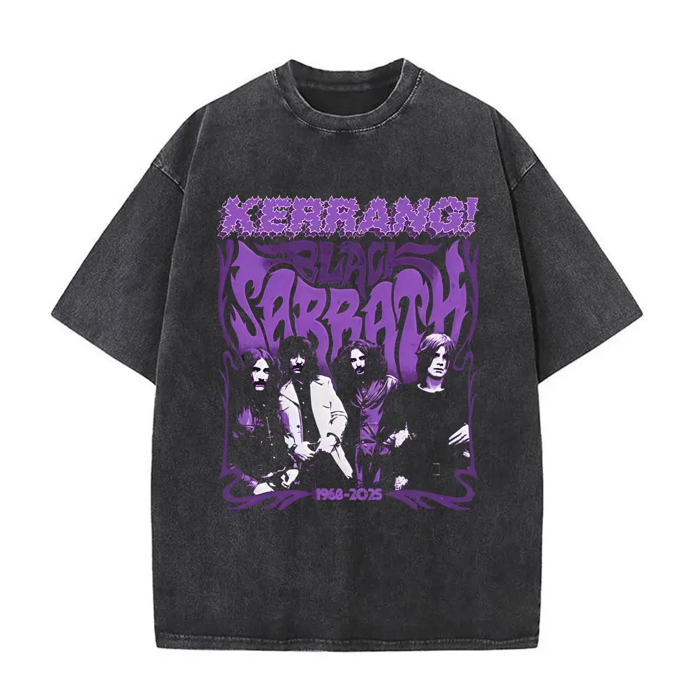 Short Sleeved Round Neck Y2k Tshirt Men Clothing New in Top & Tees Mens T-Shirt Heavy Metal Rock Band Black Sabbath Tour Washed