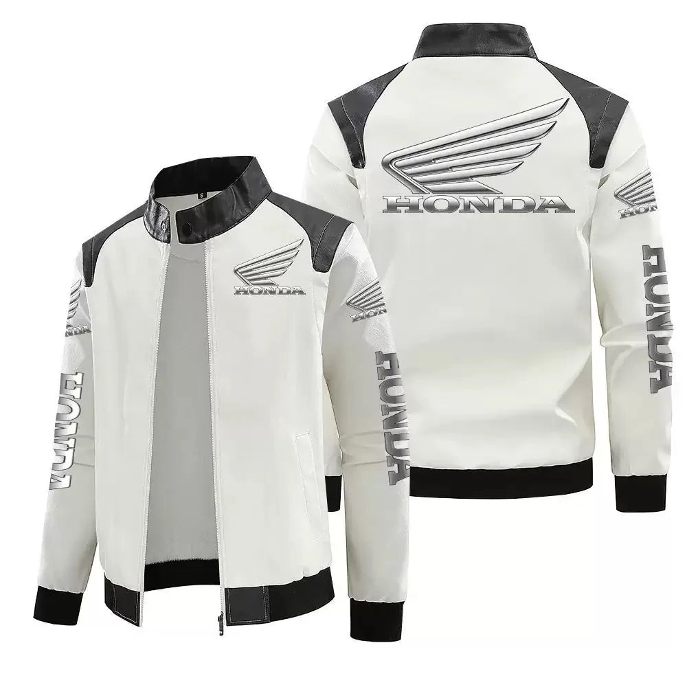 Honda Motorcycle Badge Leather Jacket for Men European American Style plus Size S-4XL Biker Jacket