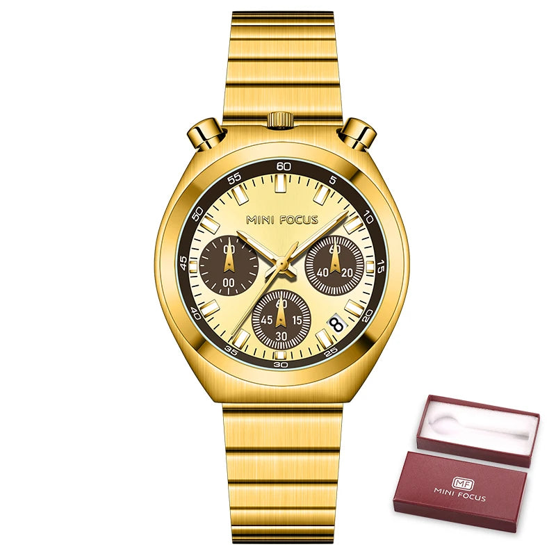 MINI FOCUS Silver Green Quartz Watch for Women Fashion Stainless Steel Band Chronograph Wristwatch with Luminous Hands Date 0491