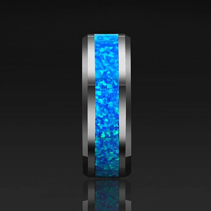 Luxury Blue Fire Opal Stainless Steel Rings Never Fade Engagement Ring Men's Wedding Jewelry